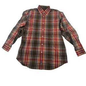 Orvis Heritage Wash Mens Plaid Button Down Shirt Brown Red Multi 2GMX Medium